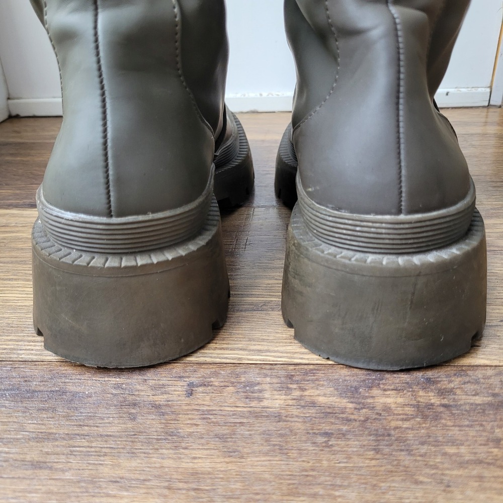 ZARA Women Olive Green Knee High Platform Chunky Sole Rain Boots Size 7.5/Eu 38 - Picture 3 of 13